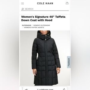 Black down Cole Haan women’s coat. Size XS.